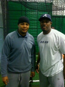 Former MLB slugger and current Japanese player Andruw Jones and CJ Stewart following a Diamond Directors' Hitting Lab session.